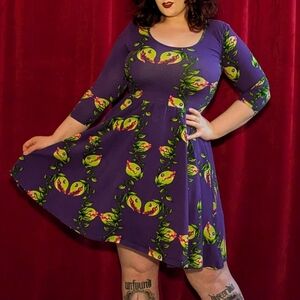 Deadly Dames bright purple Venus Man Trap stretch 3/4 sleeve dress - M